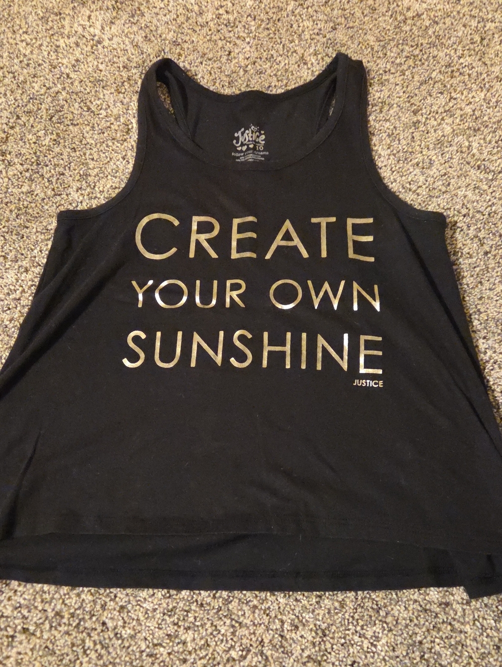 Justice Black Tank with Gold 'Create Your Own Sunshine' Lettering